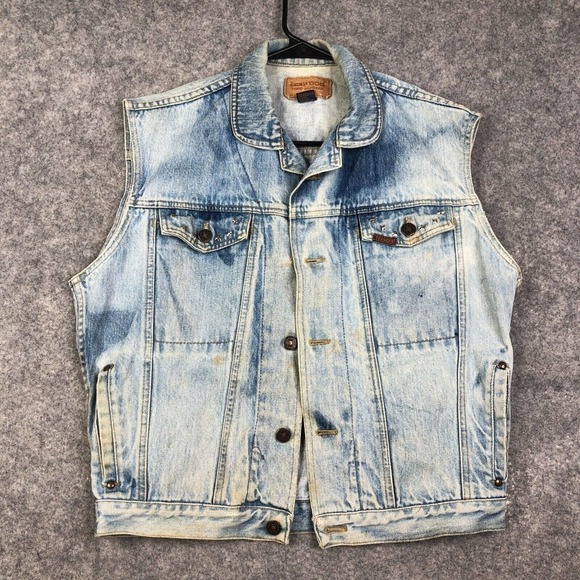 VTG Texwood Jean Vest Size Small Adult Blue Distressed Grunge Rock Trucker - Picture 1 of 9